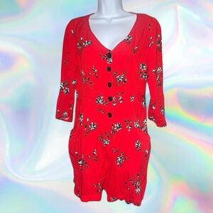 Arizona Jean Company Red and Black Floral Romper